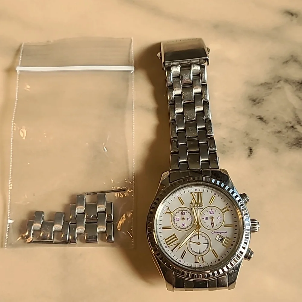 Citizen ECO-DRIVE Silver Chronograph Watch with PURPLE ACCENTS